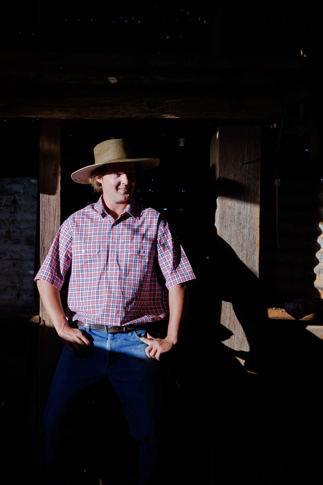 Mens Short Sleeve - Red & Blue Check