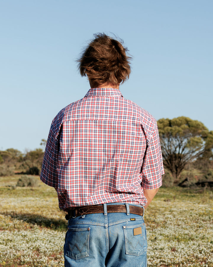 Mens Short Sleeve - Red & Blue Check