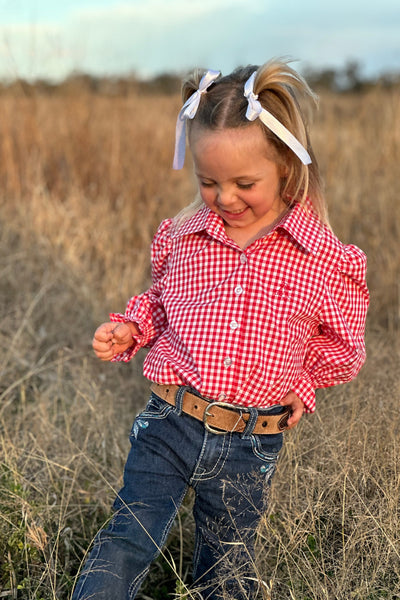 Girls Alina Shirt - Red Check