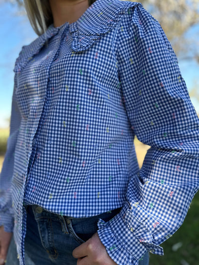 Clementine Long Sleeve Shirt - Blue Gingham