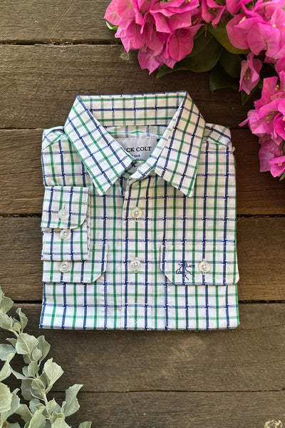 Boys Apsley Long Sleeve Shirt - Green & Blue Check
