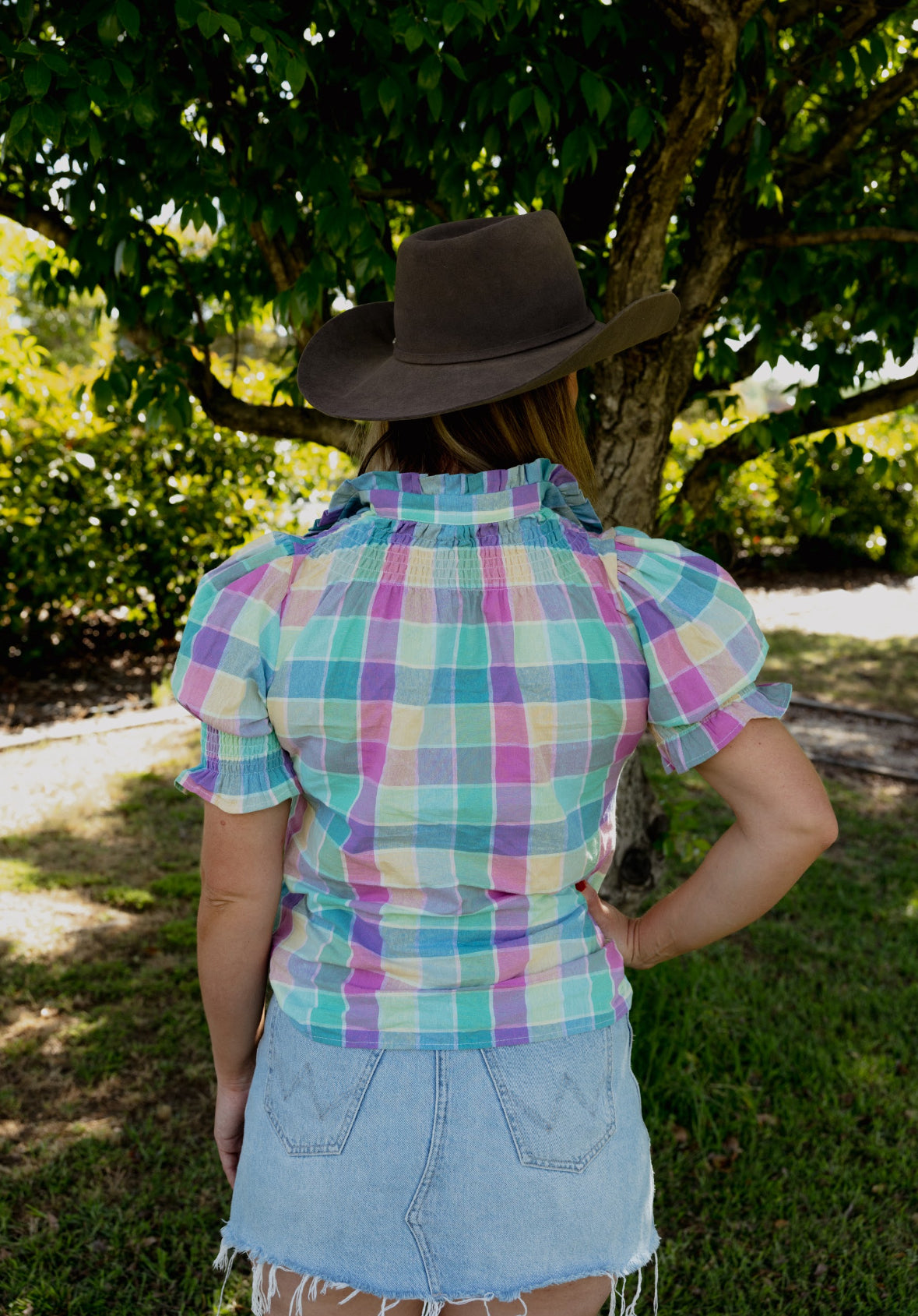 Women's Short Sleeve Shirt - Pastel Check