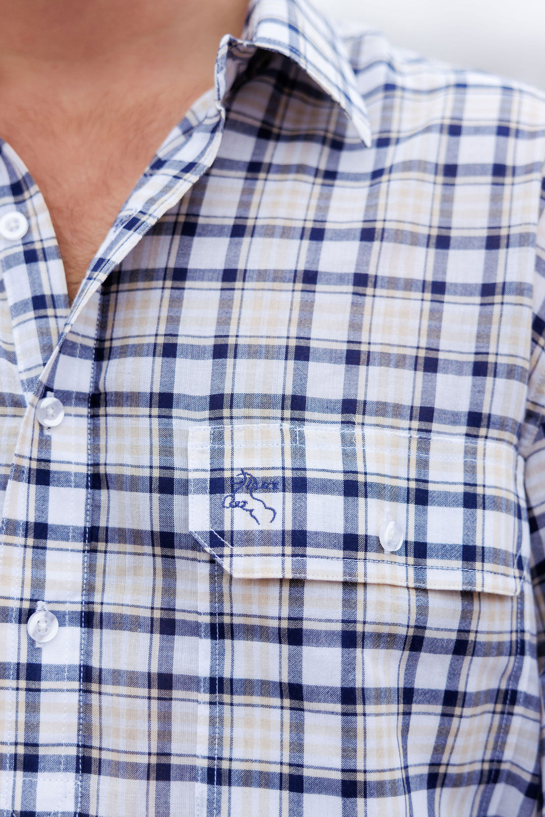 Mens Half Button - Blue, White & Yellow Check