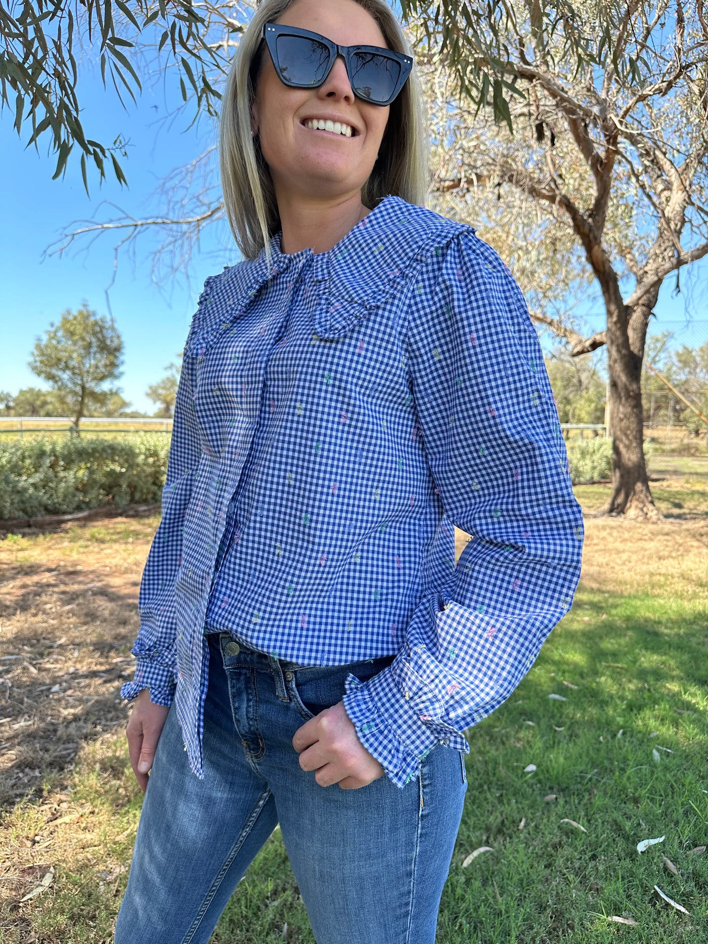 Clementine Long Sleeve Shirt - Blue Gingham