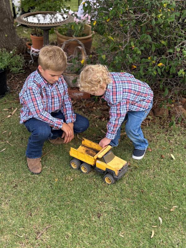 Boys - Half Button - Red & Navy Check