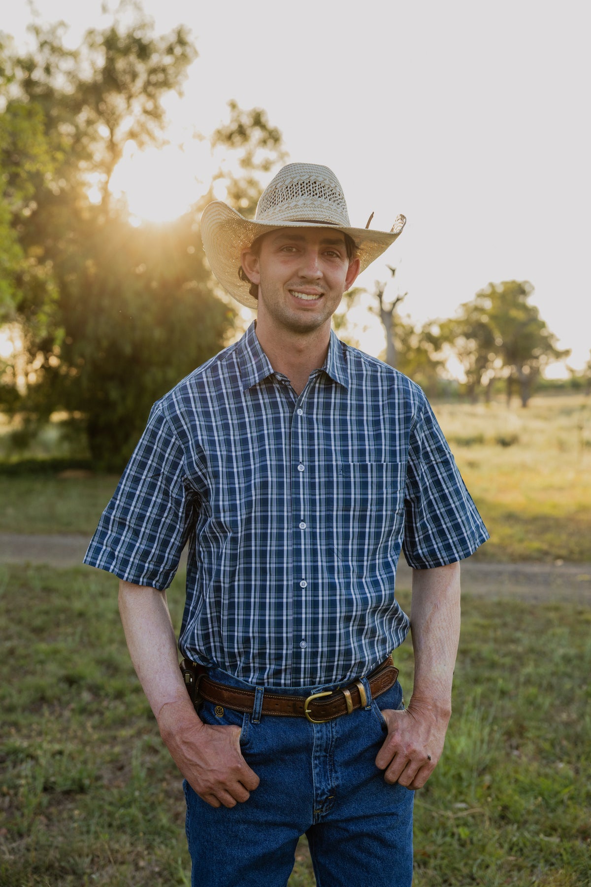 Men's Short Sleeve Shirt - Green & Navy Check