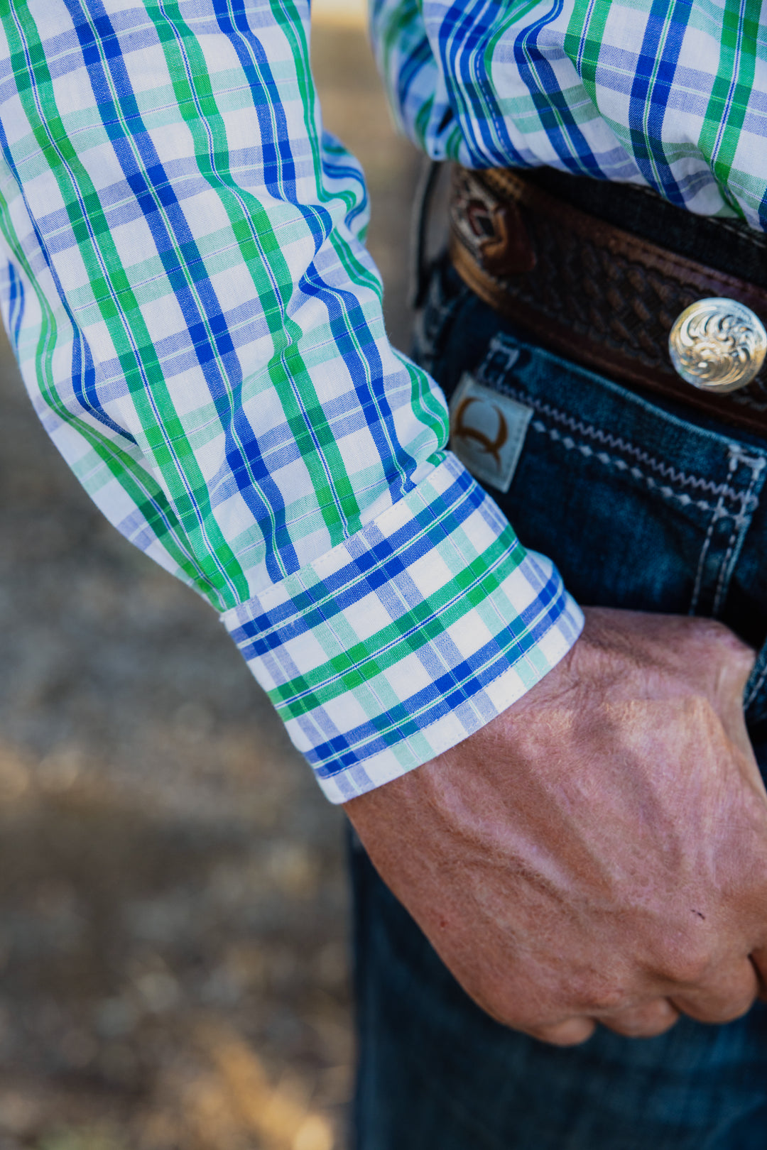 Mens Long Sleeve | FULL button | (NEW) Green & Blue Plaid