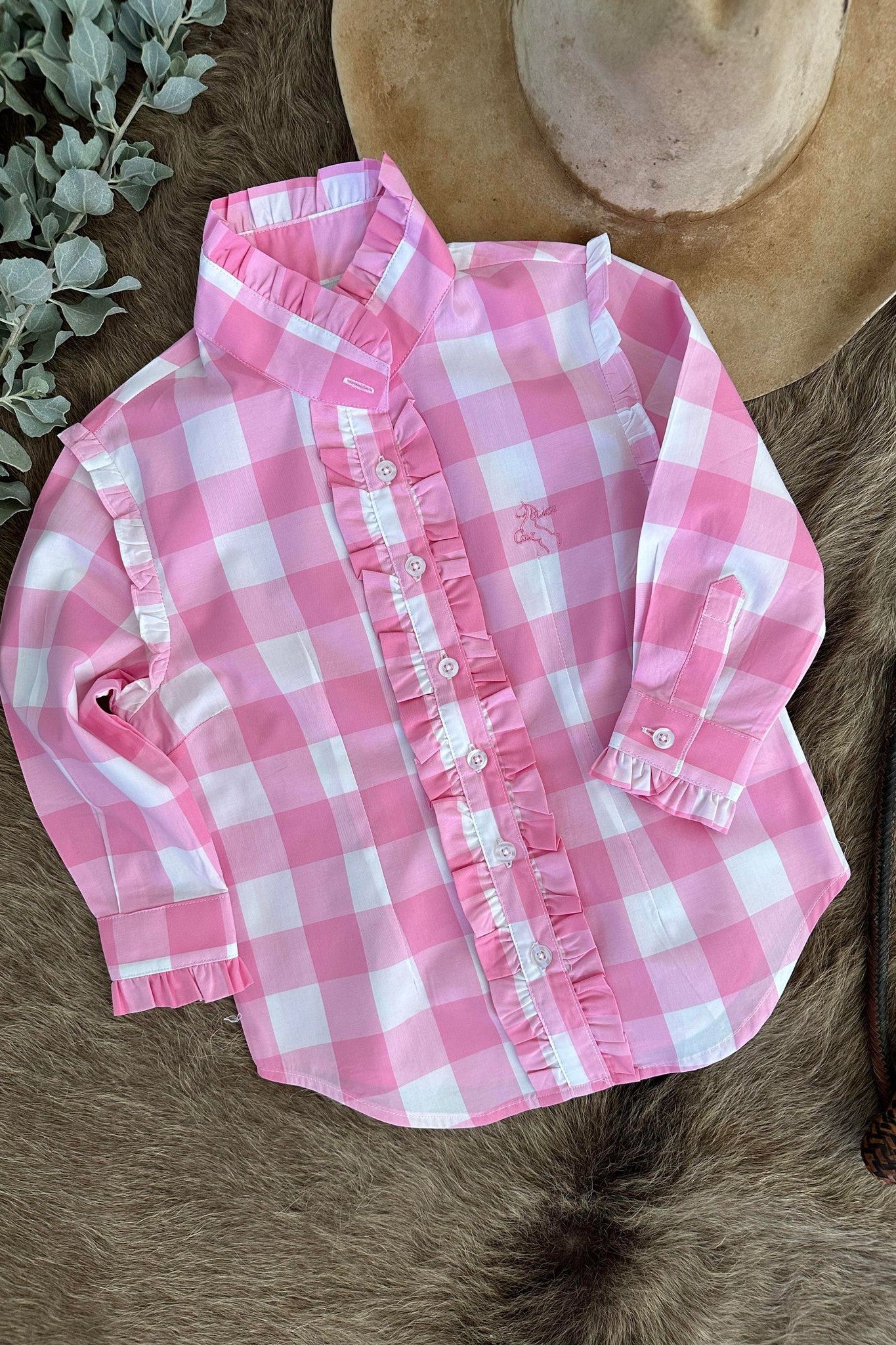 Girls Sara Shirt - Pink Check