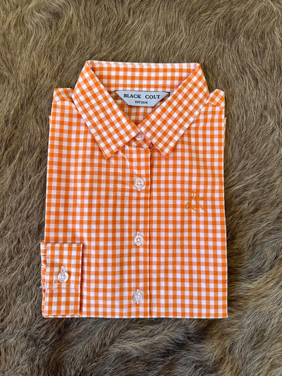 Girls Jane Shirt - Orange Gingham