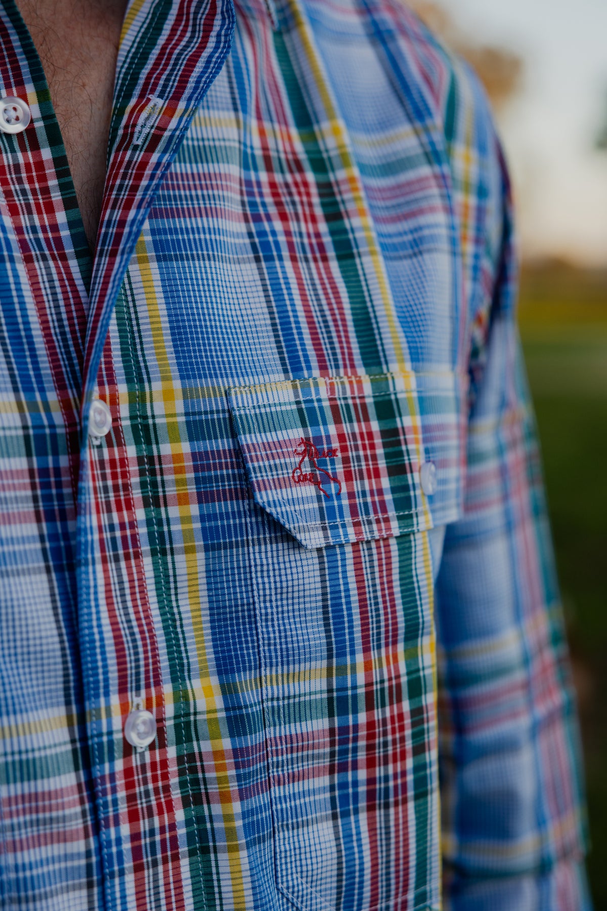 Mens Long Sleeve | FULL button | Blue Rainbow Check