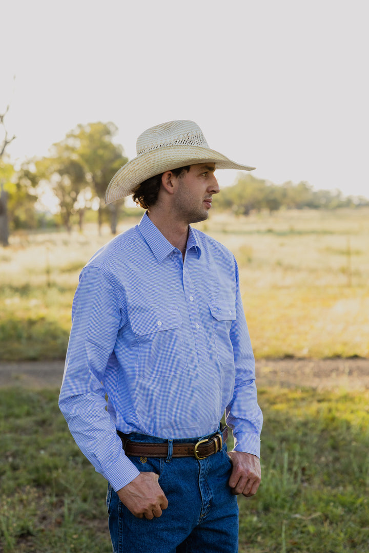 Mens Long Sleeve - Purple & Blue Check