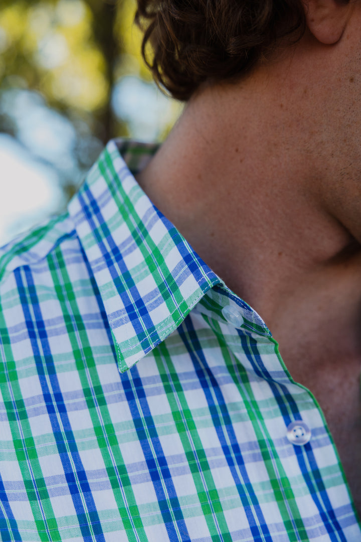 Mens Long Sleeve | FULL button | (NEW) Green & Blue Plaid