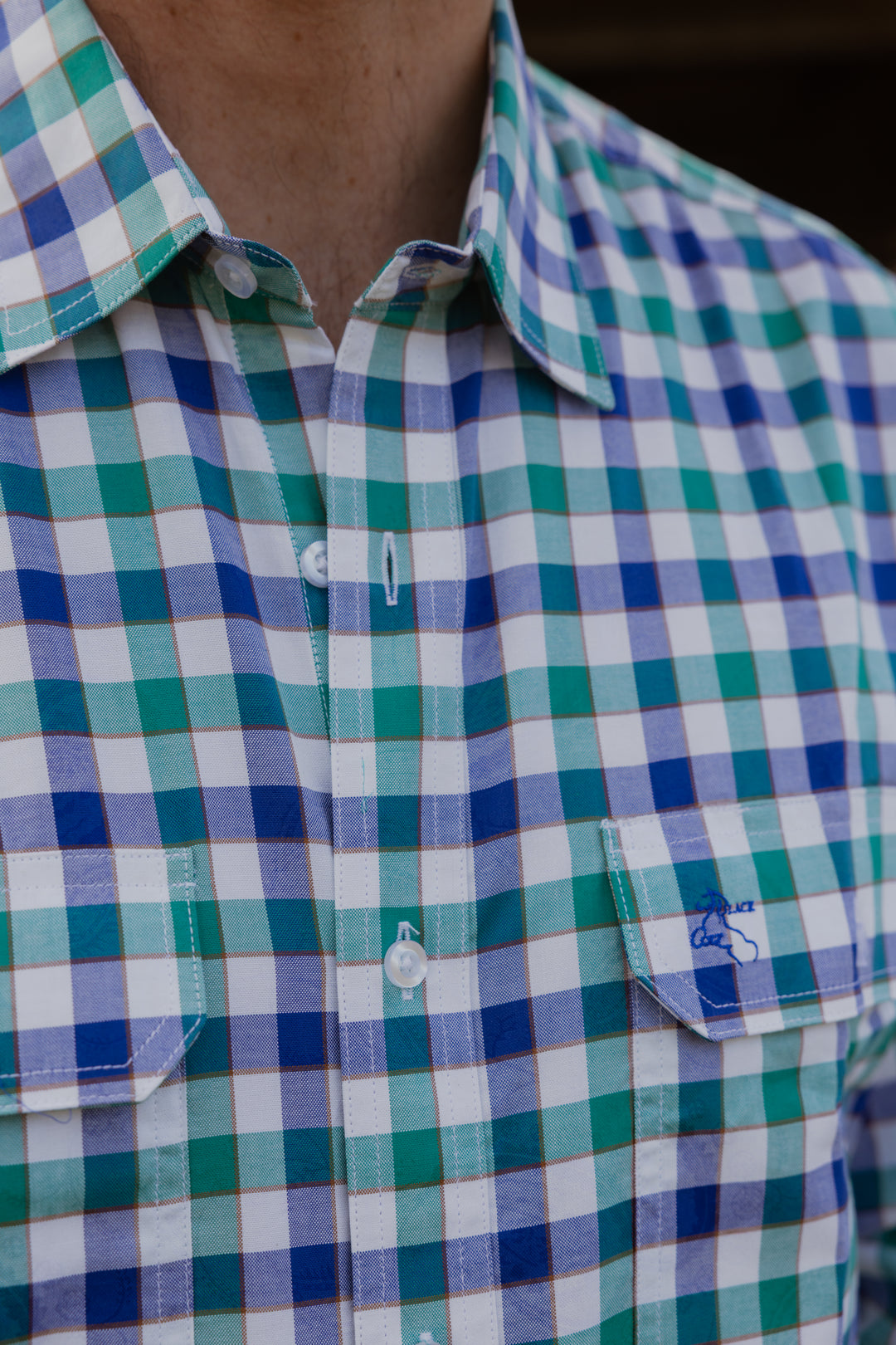 Mens Long Sleeve | FULL button | Blue/Aqua Check
