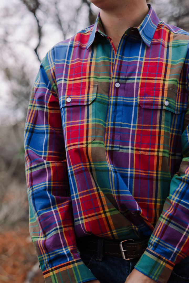 Mens Half Button - Rainbow Check