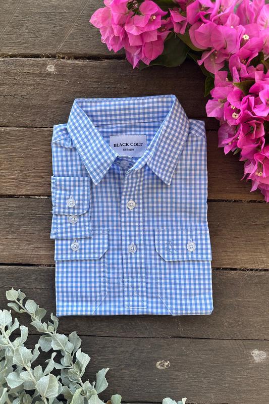 Boys Apsley Long Sleeve Shirt - Blue Gingham