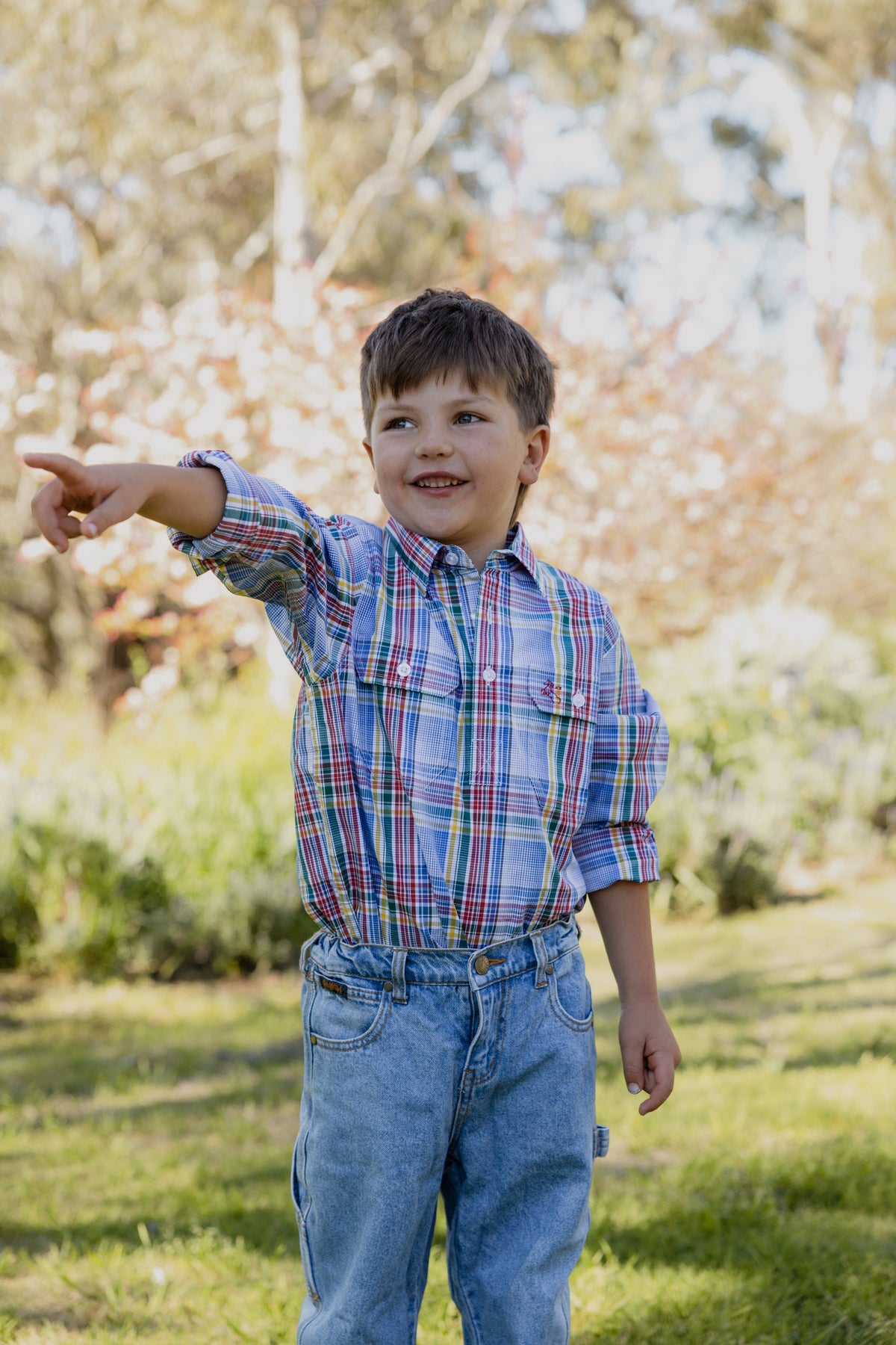 Boys - Half Button - Blue Rainbow Check