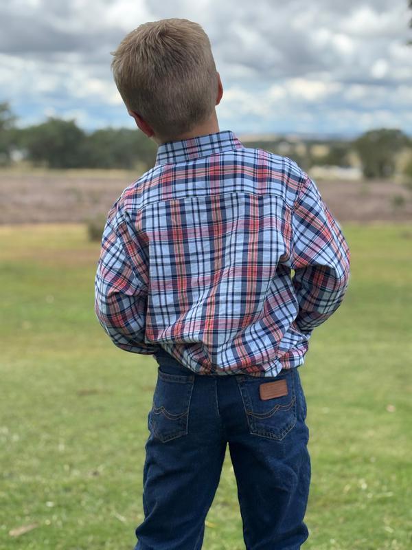 Boys - Half Button - Red & Navy Check