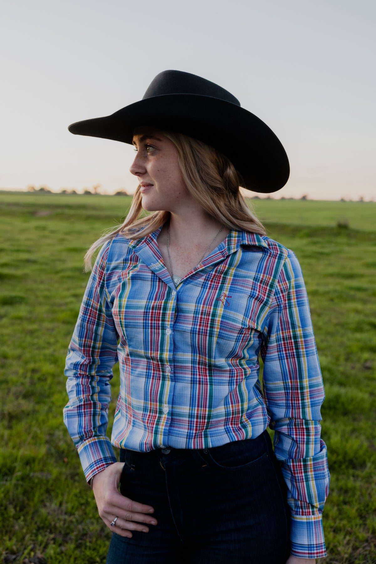 Jane Shirt - Blue Rainbow check