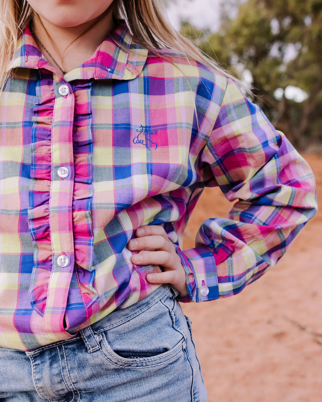 Girls Kirby Shirt - Pink & Blue Check