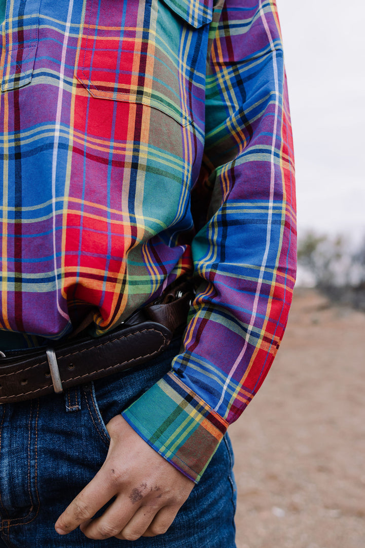 Mens Half Button - Rainbow Check