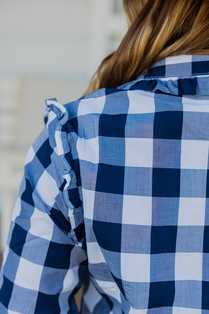 Sara Shirt - Navy Check | Versatile & Durable for All-Day Wear