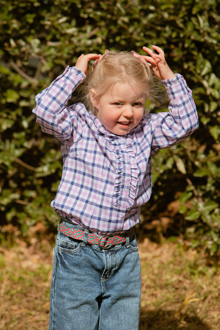 Girls Kirby Shirt - Pink & Purple Check