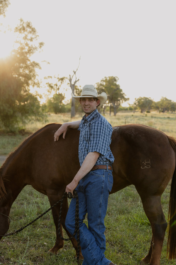 Mens Short Sleeve - Green & Navy Check
