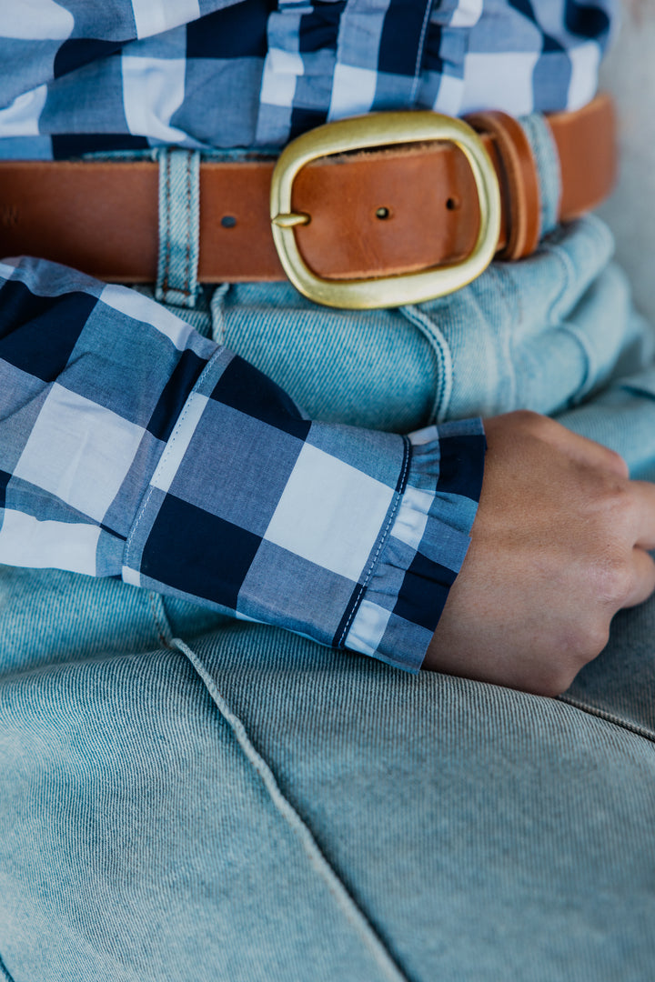 Sara Shirt - Navy Check | Versatile & Durable for All-Day Wear