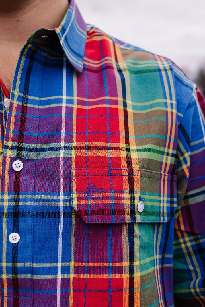 Mens Half Button - Rainbow Check