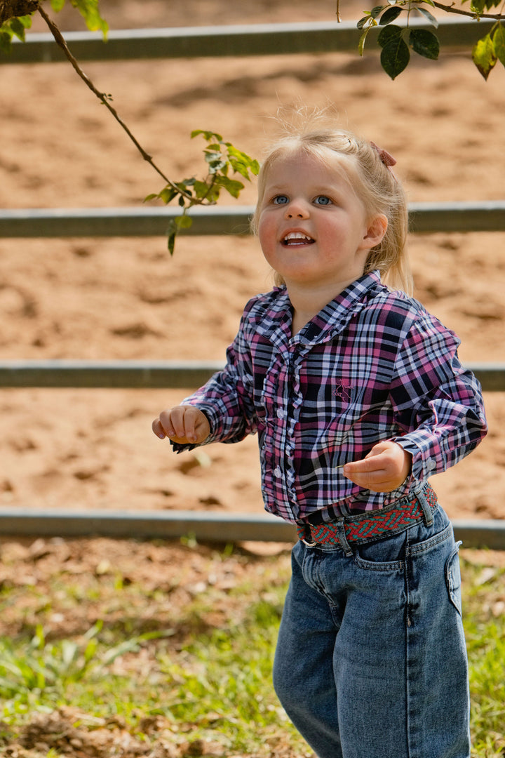 Girls Kirby Shirt - Pink & Navy Check