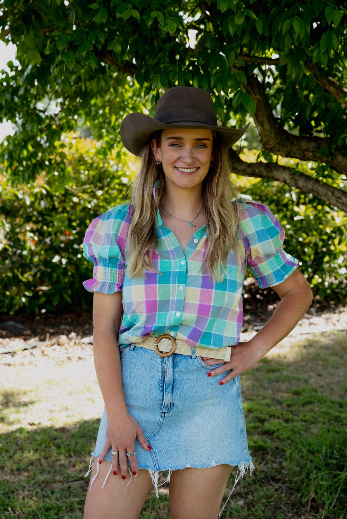 Women's Short Sleeve Shirt - Pastel Check