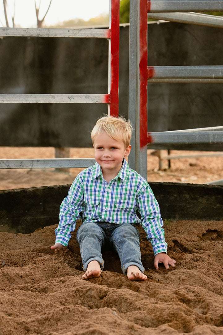Boys - Full Button - Green & Blue Check