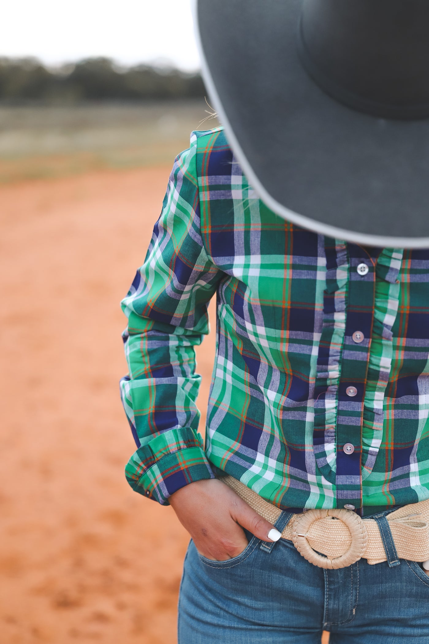 Kirby Shirt - Green, Blue & Orange Plaid