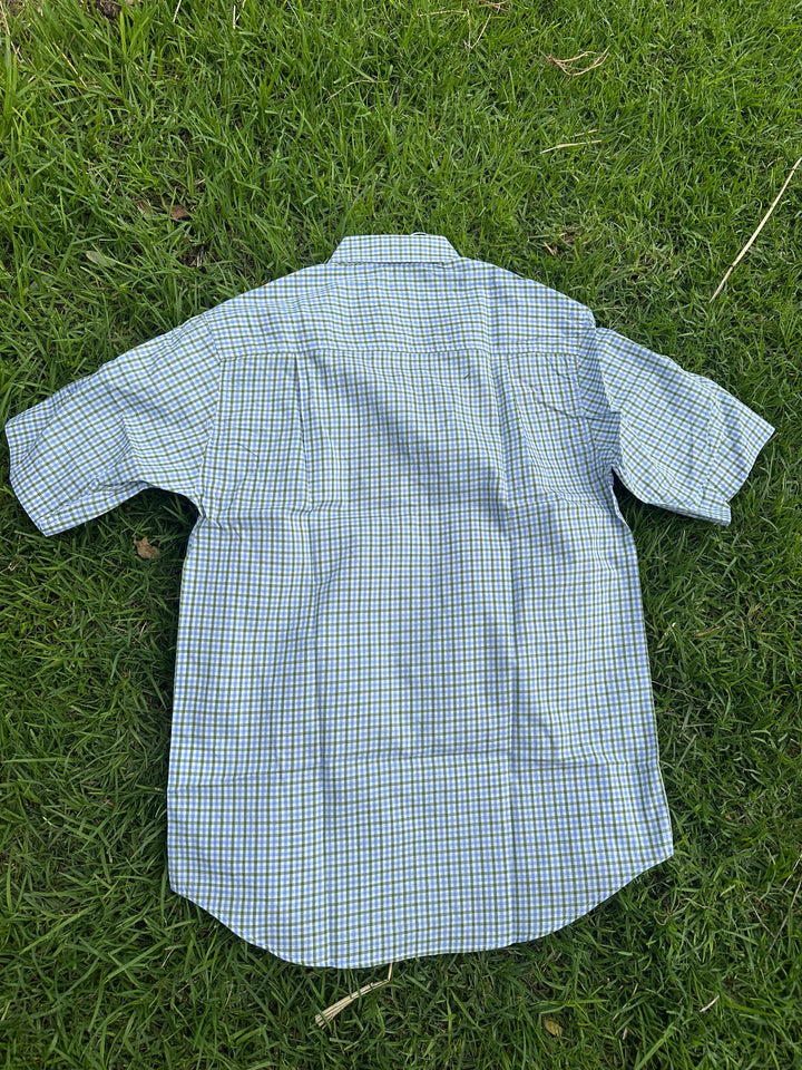 Mens Short Sleeve | Full Button | Blue & Green Gingham