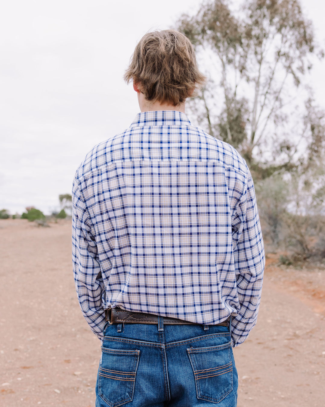 Mens Half Button - Blue, White & Yellow Check
