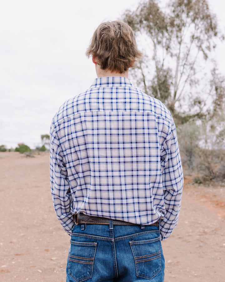 Mens Half Button - Blue, White & Yellow Check