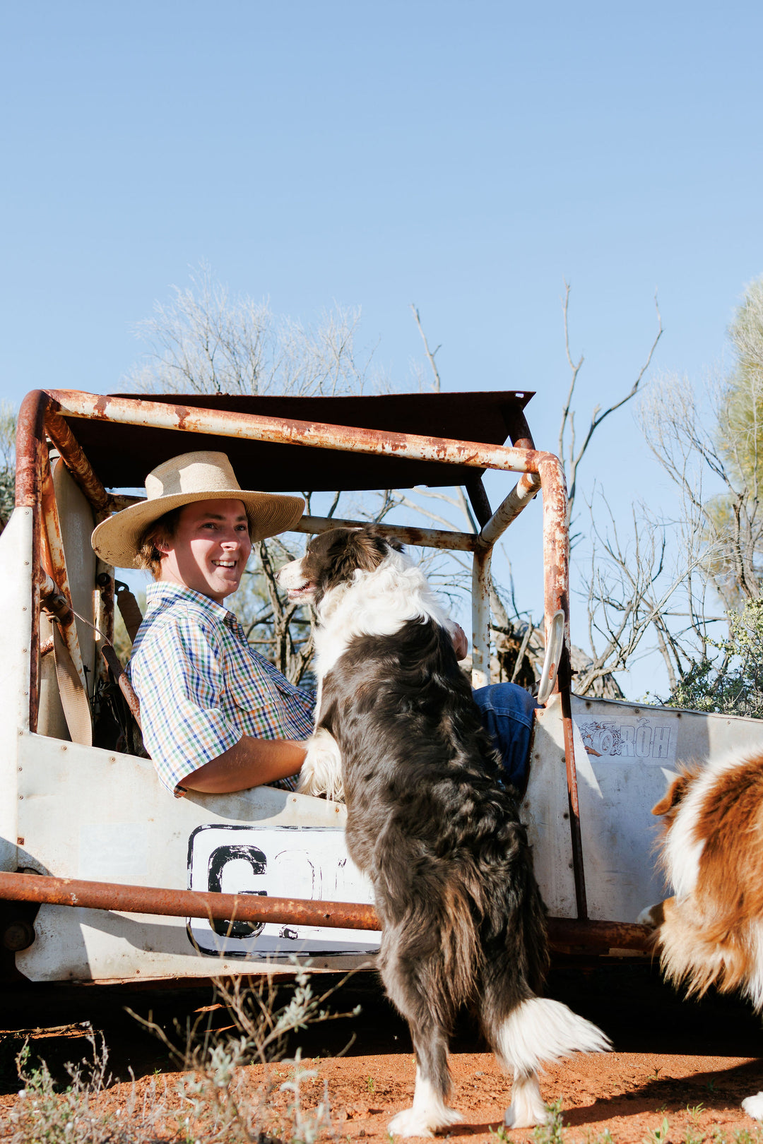 Mens Short Sleeve - Orange, Green & Blue Check