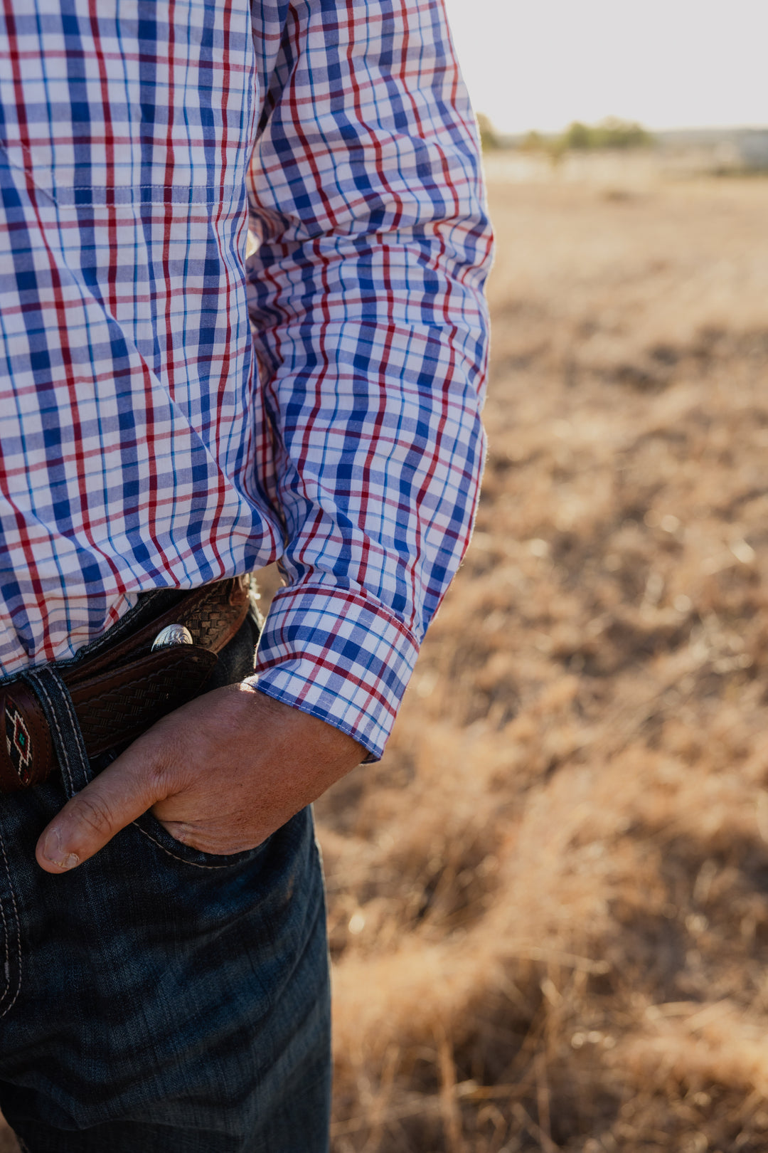 Mens Long Sleeve | FULL button | Blue & Red Check
