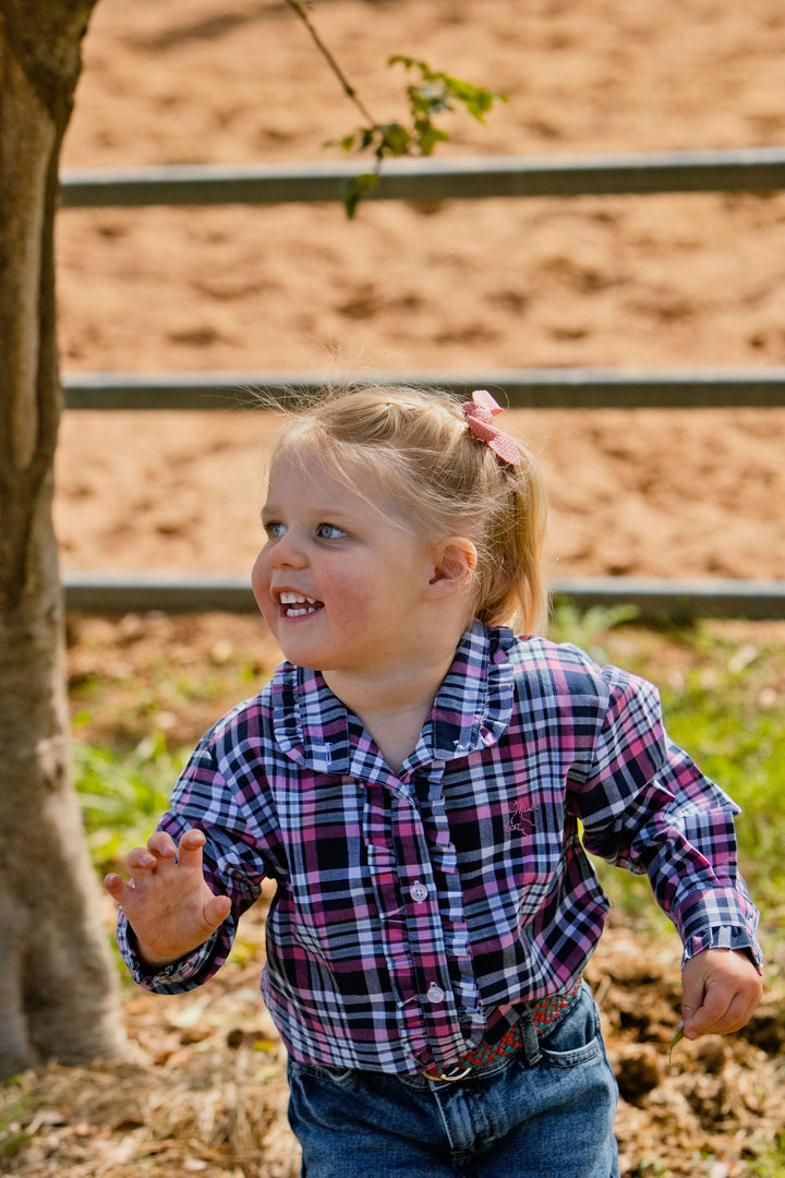Girls Kirby Shirt - Pink & Navy Check