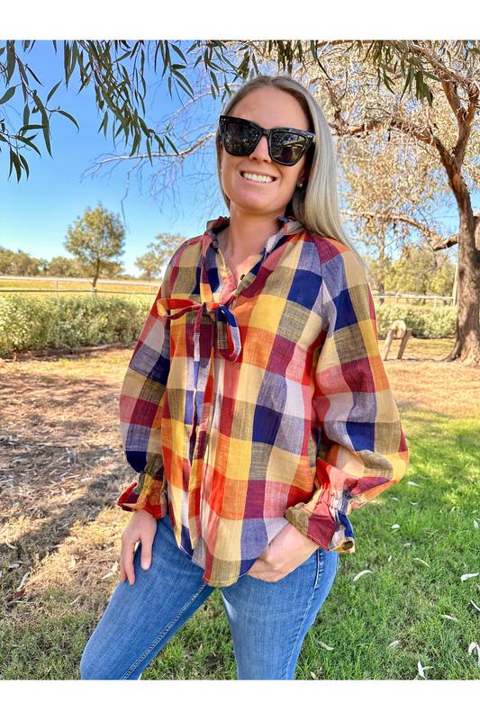 Gabby - Navy, Yellow & Red Check