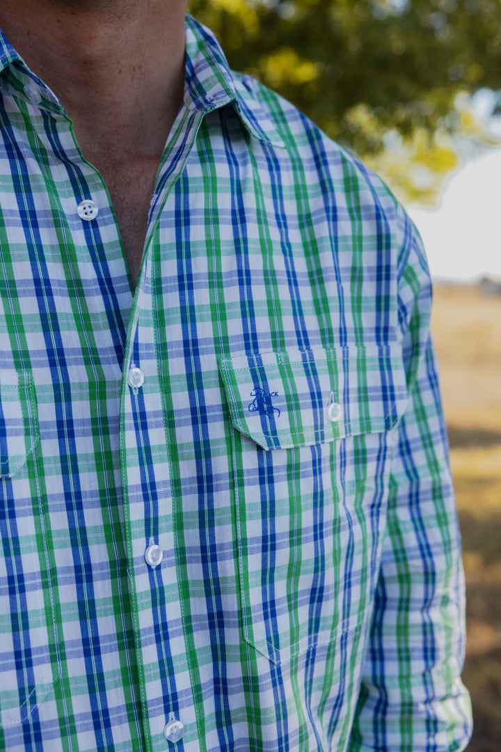 Mens Long Sleeve | FULL button | (NEW) Green & Blue Plaid