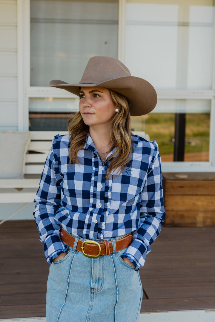 Sara Shirt - Navy Check | Versatile & Durable for All-Day Wear