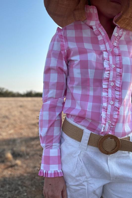 Sara Long Sleeve Cotton Shirt - Pink Check – Black Colt Clothing