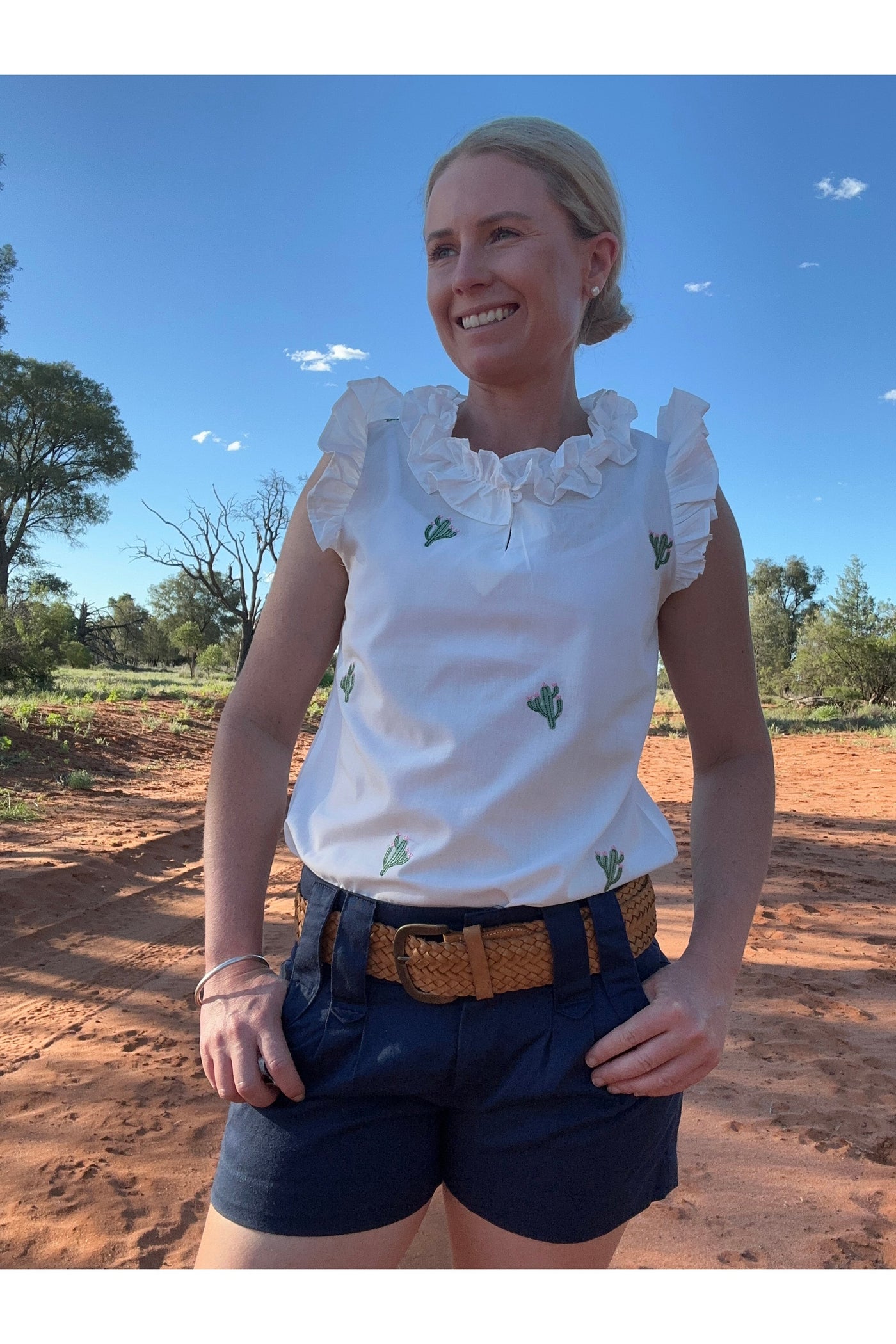 Women's Short Sleeve Sleeve Cotton Dobby Shirt - Cactus Print | Breathable & Lightweight