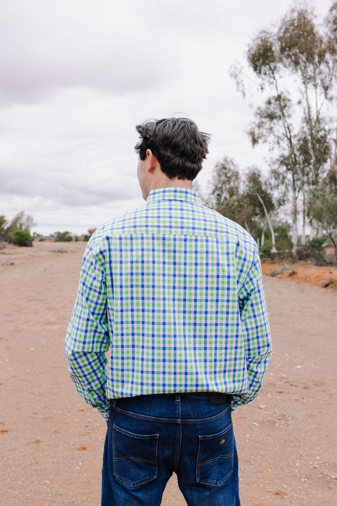 Mens Half Button - Green & Blue Check