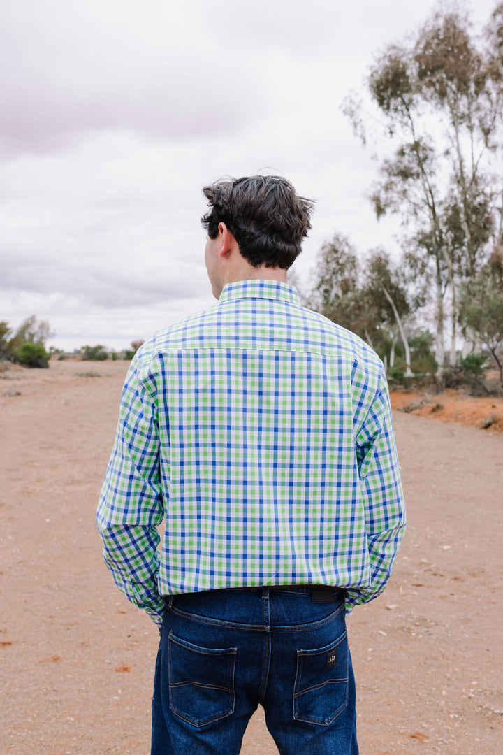 Mens Half Button - Green & Blue Check