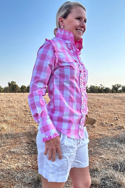 Sara Long Sleeve Cotton Shirt - Pink Check