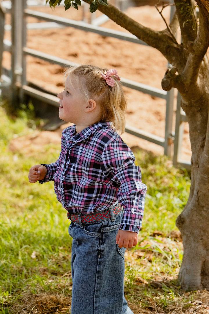 Girls Kirby Shirt - Pink & Navy Check