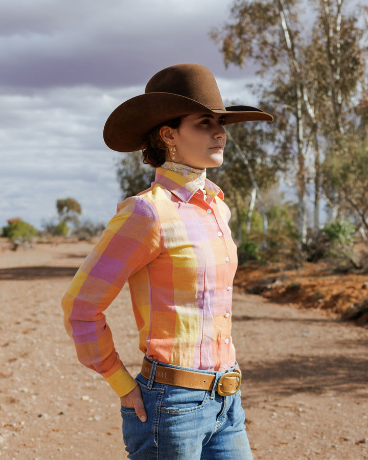 Jane Shirt - Purple & Yellow check