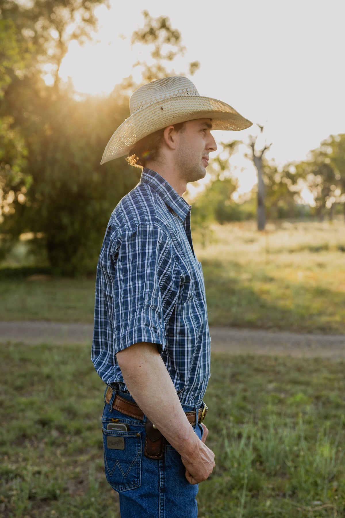 Men's Short Sleeve Shirt - Green & Navy Check